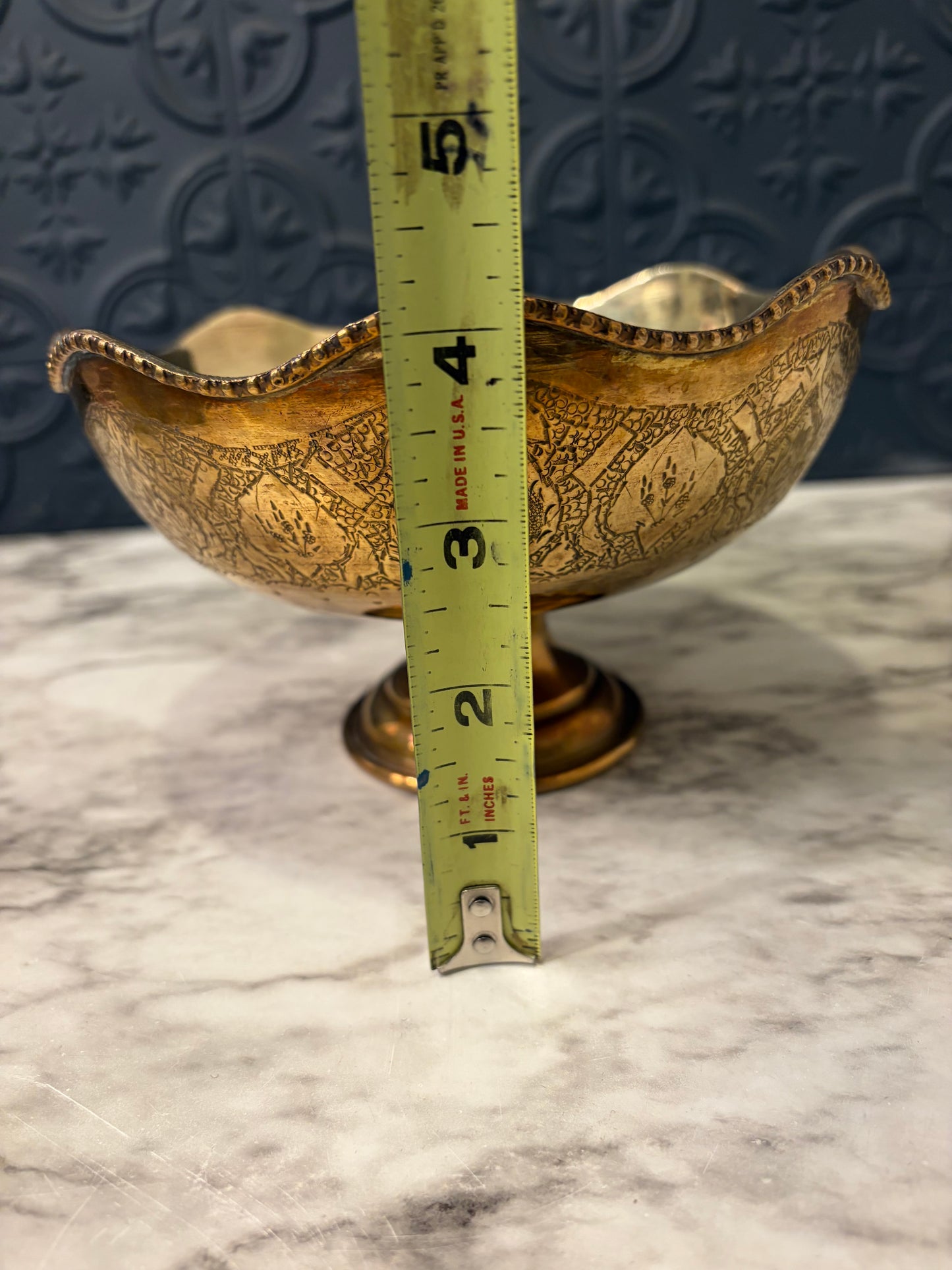 Middle Eastern Brass Pedestal Bowl with Engraved design