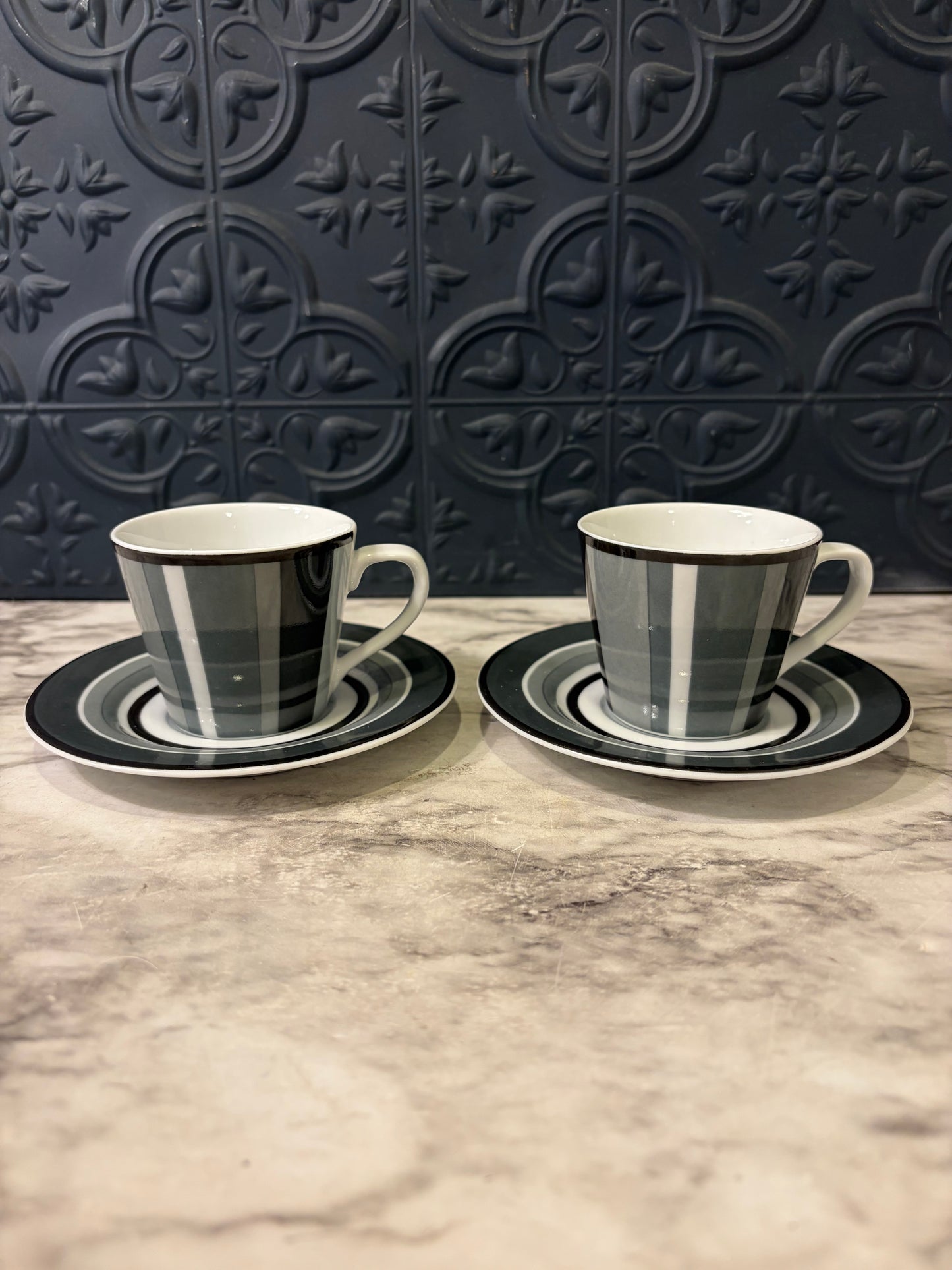 Grey and Black set of 2 Fifth PorcelainTeacup and Saucer