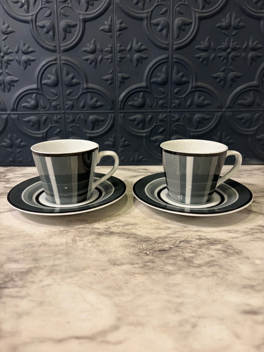 Grey and Black set of 2 Fifth PorcelainTeacup and Saucer