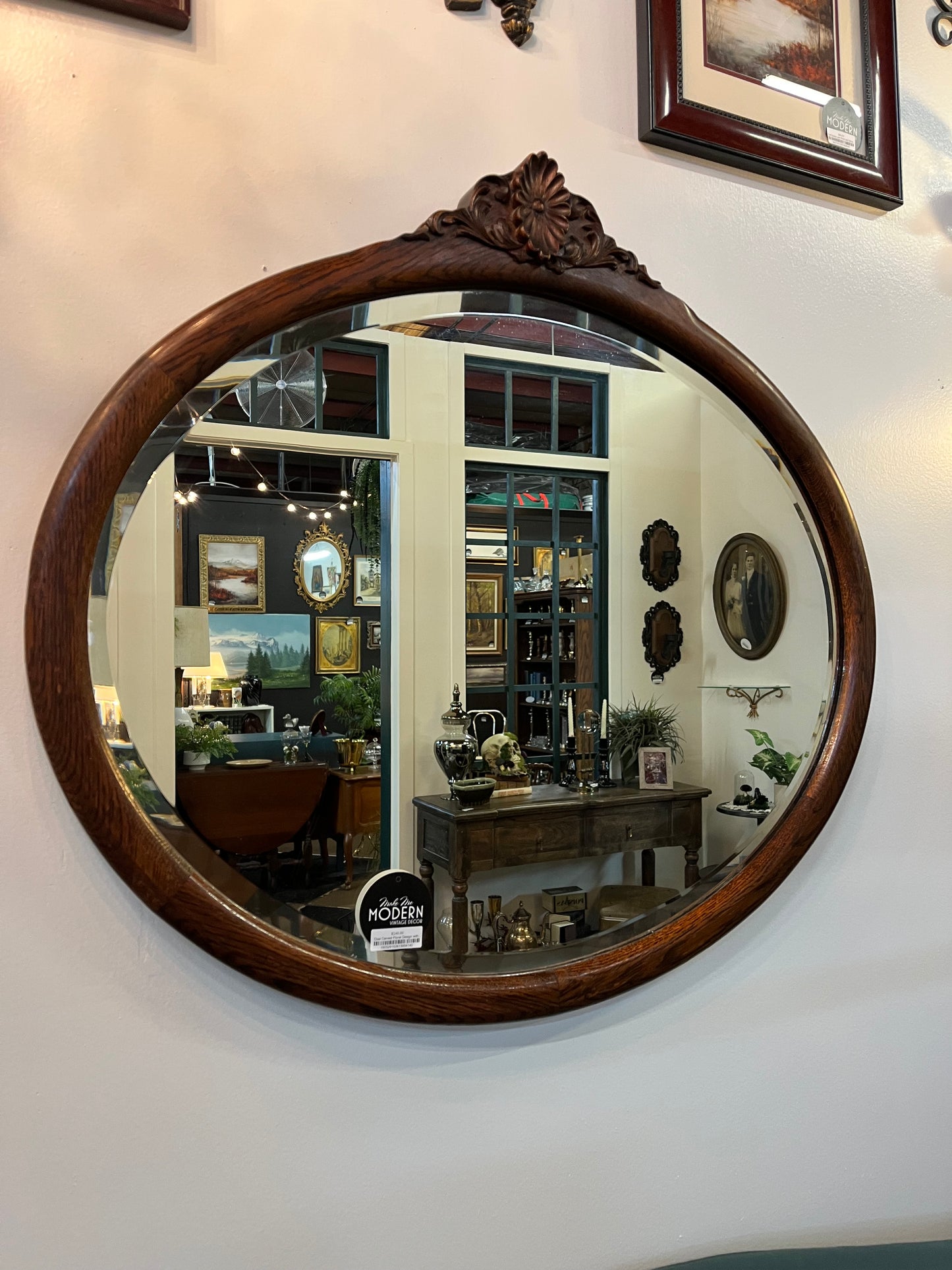 Oval Carved Floral Design with Bevelled Mirror