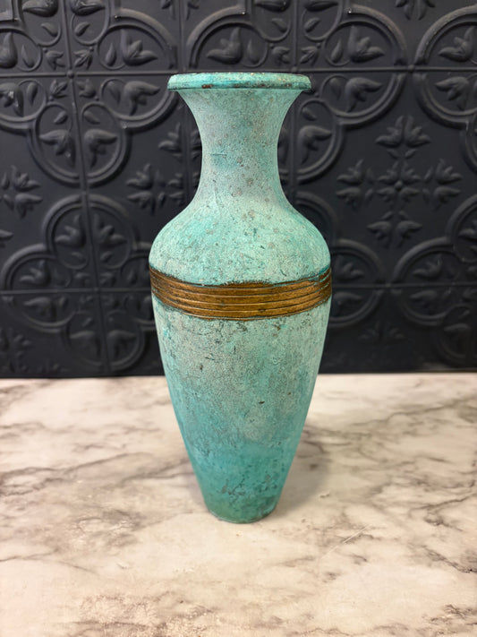 Teal Patina Brass Vase