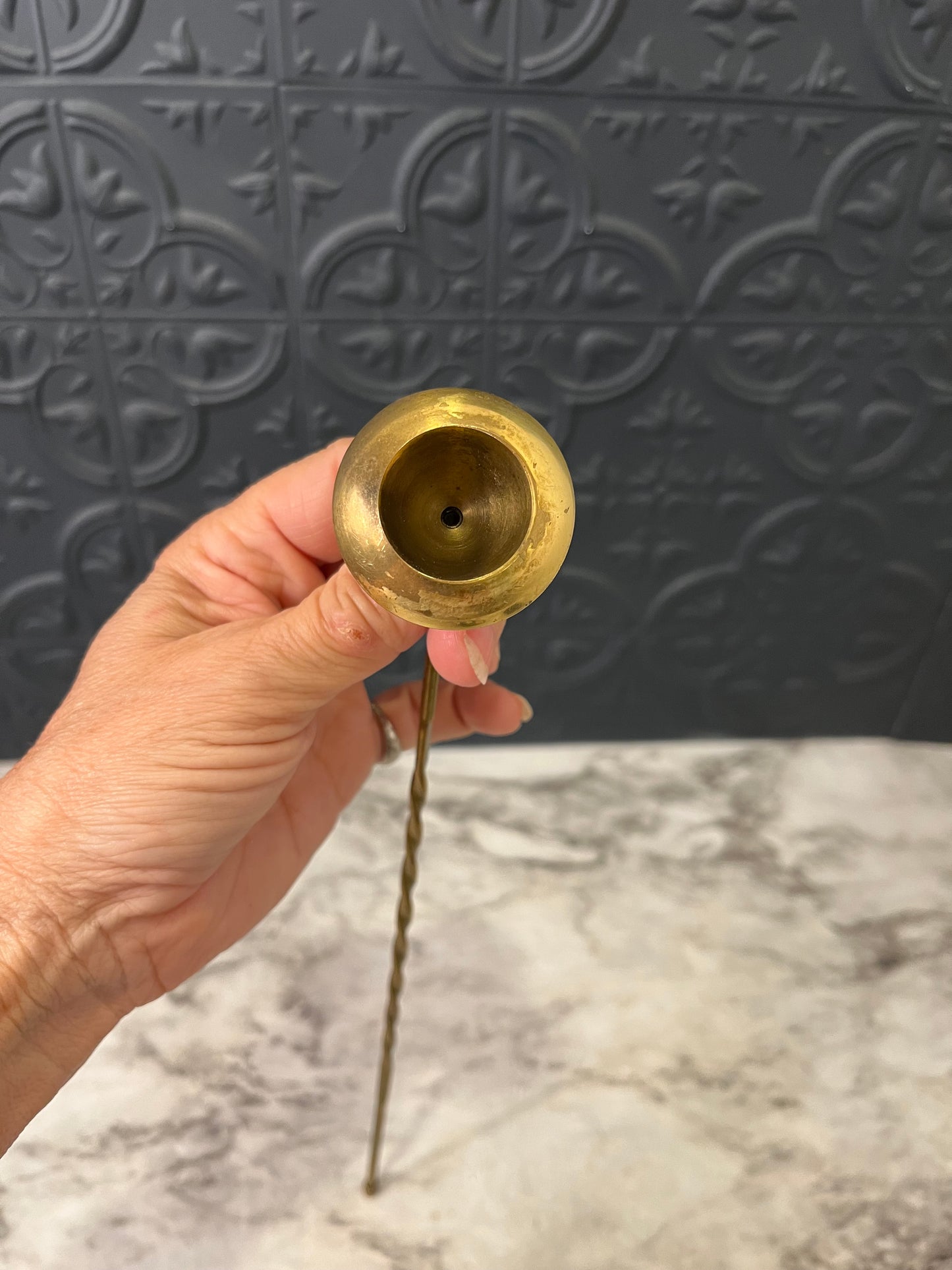 Brass Snuffer with twist handle and hat cup
