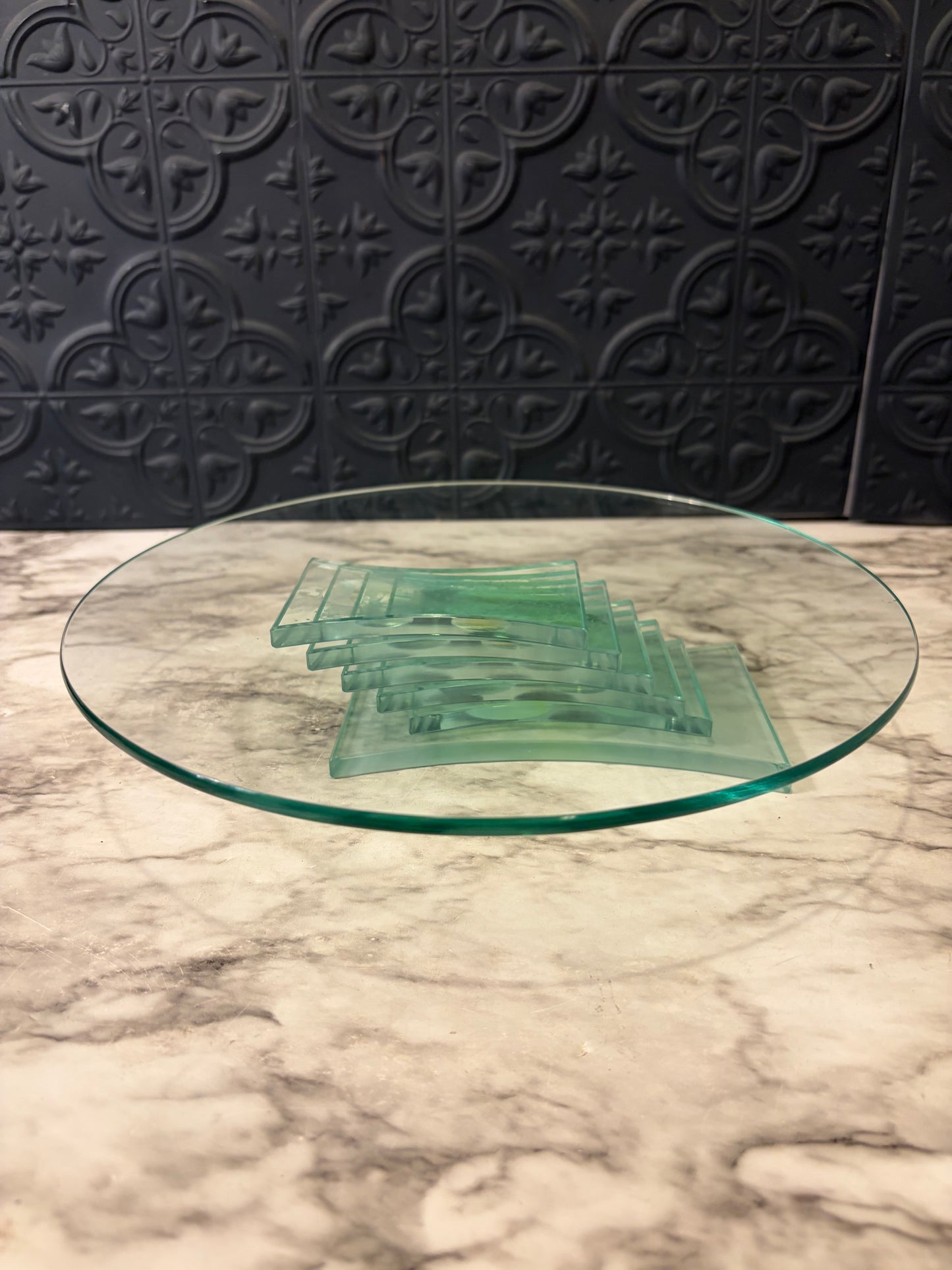 Partylite Aqua Stacked Glass Cake Stand