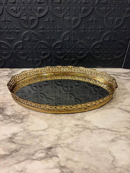 13.5 " Oval Filigree Mirror Tray