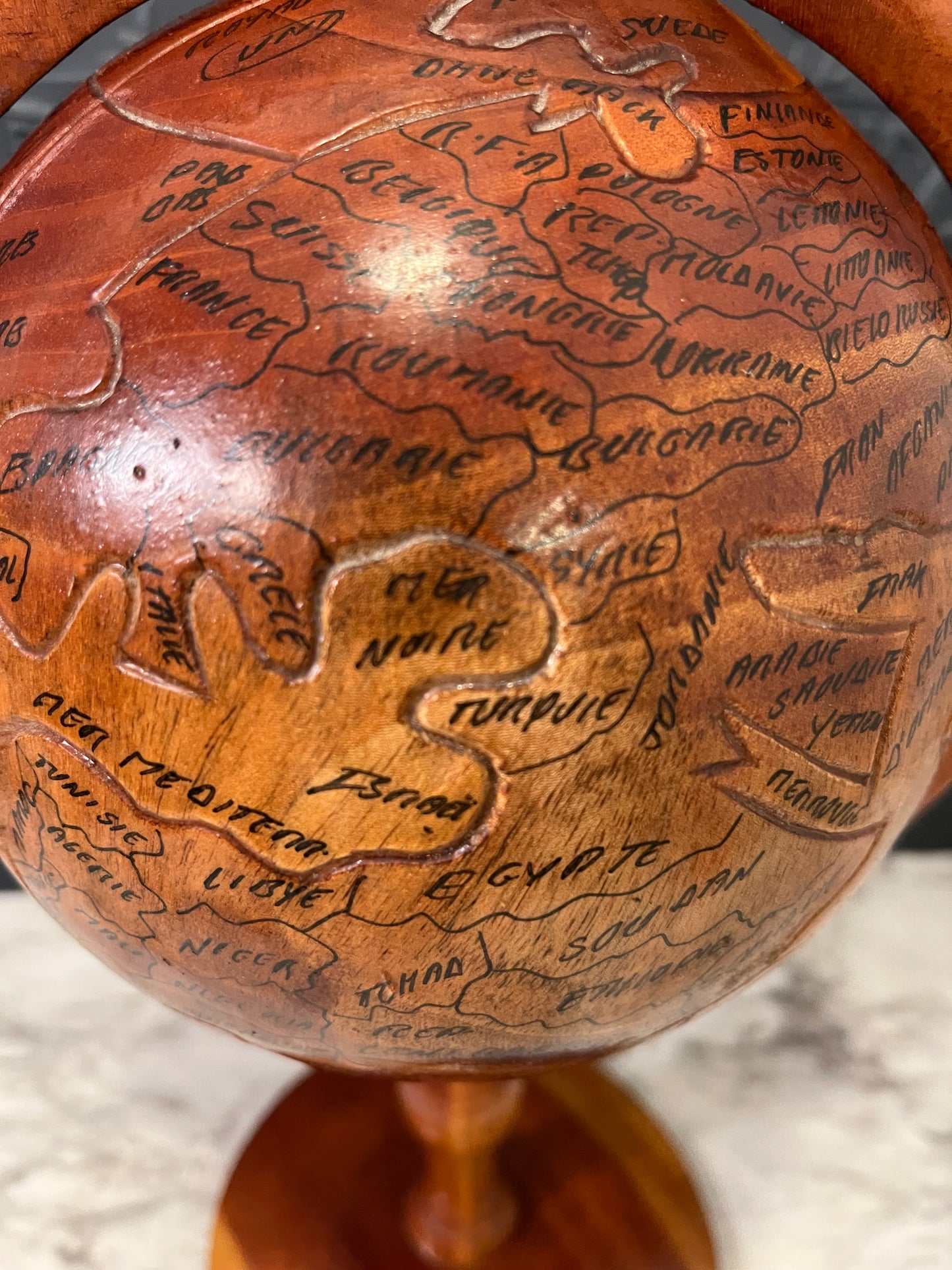 Handmade Wooden Globe on Stand
