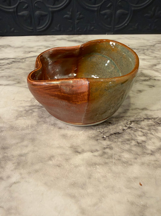 Small Glazed Pottery Bowl Brown and Green