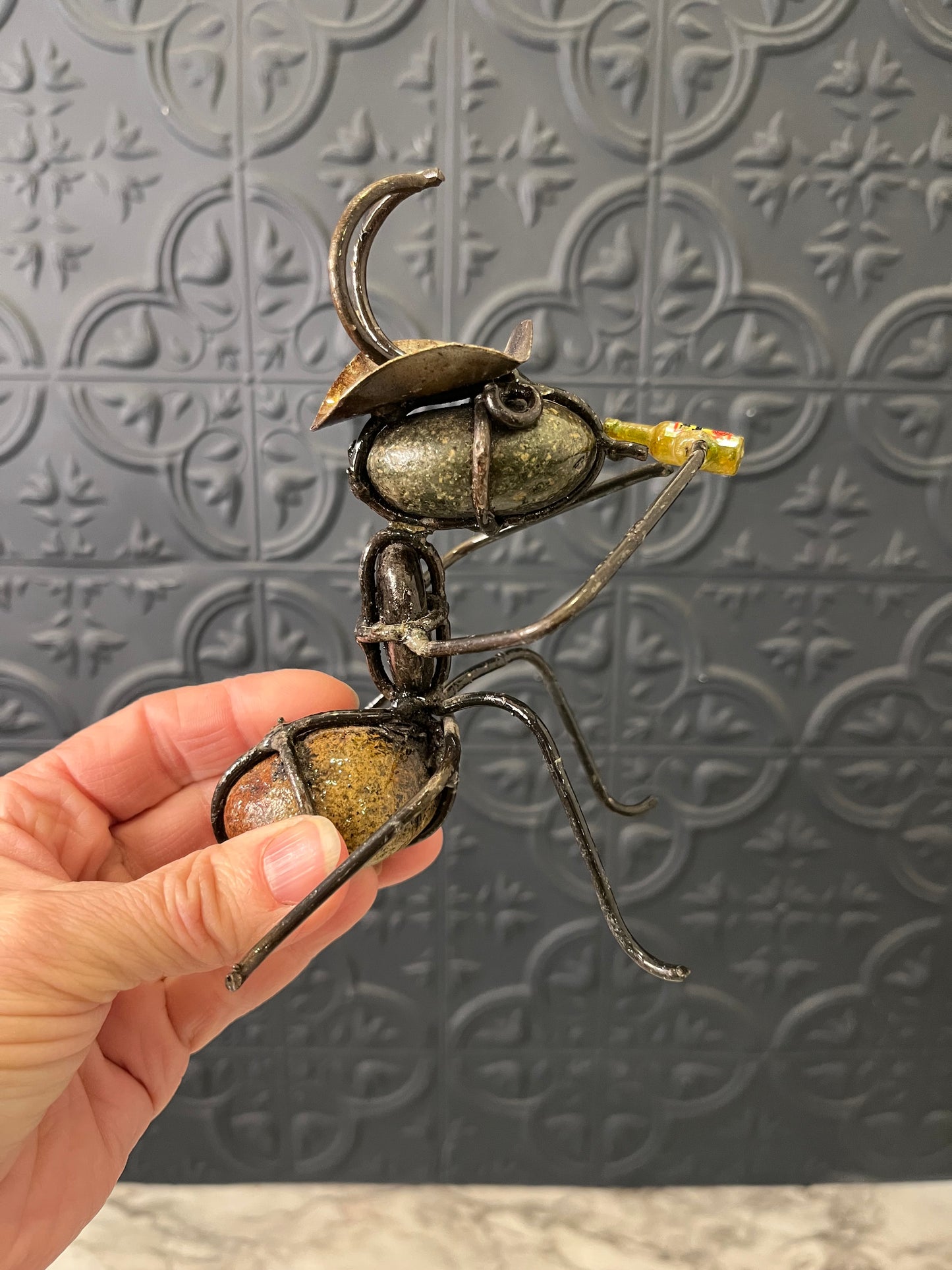 Handmade Ant drinking a beer