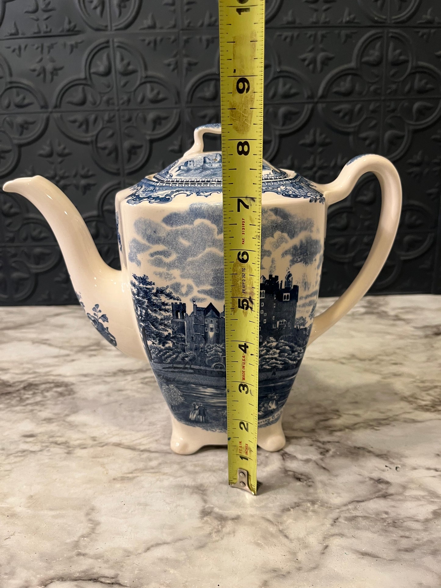 Vintage Johnson Brother Blue and White Teapot