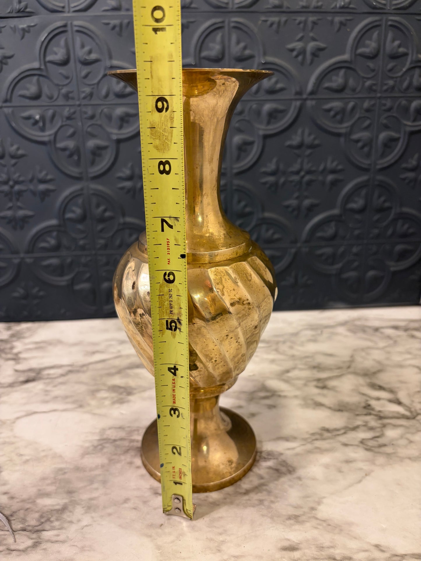 9.5" Brass Vase with Swirl Body