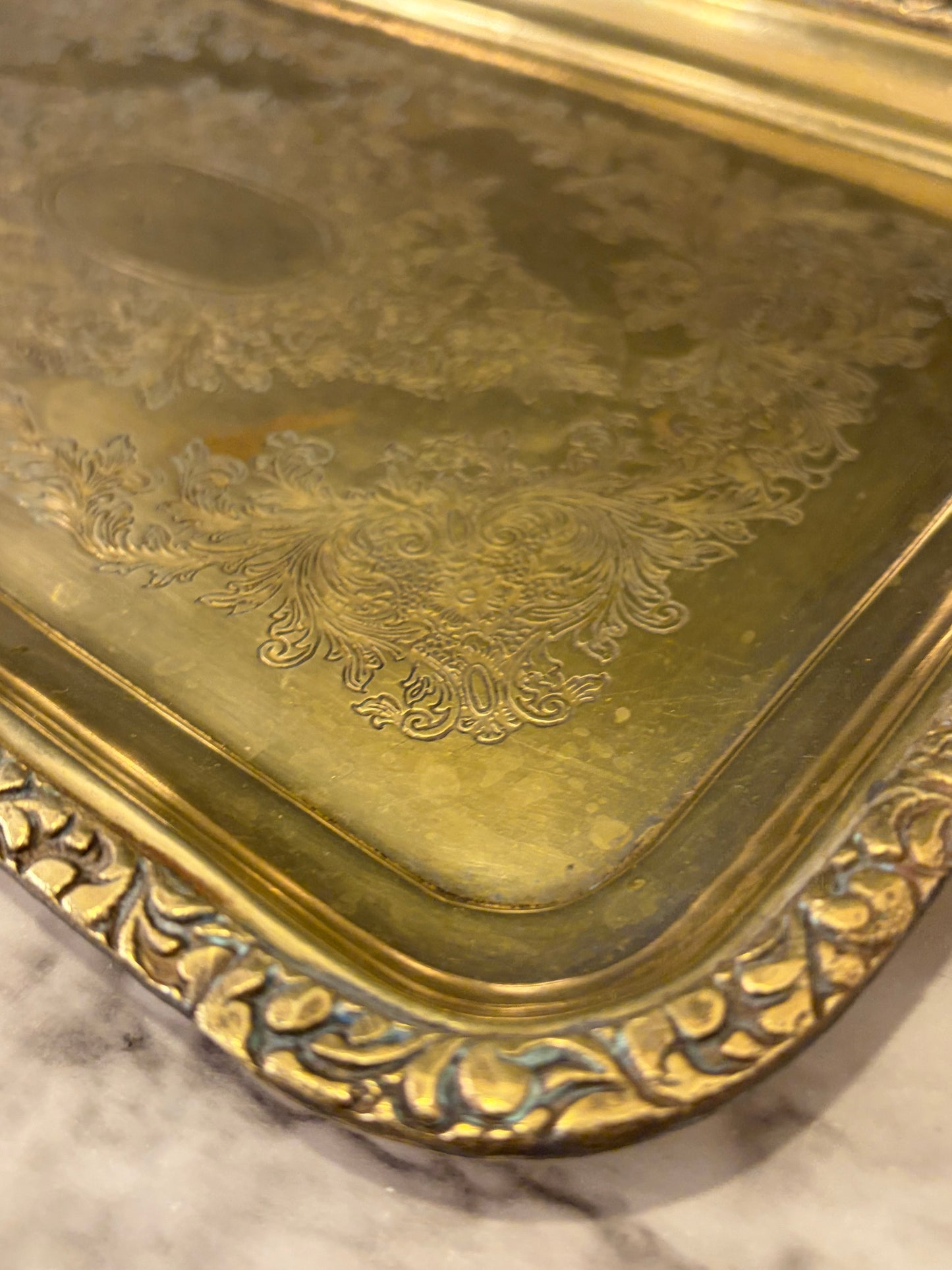 17" Etched Rectangle Metal Tray with Handles