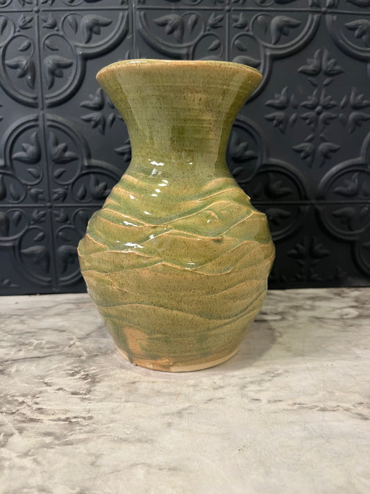 Studio Pottery Green with Wave Design