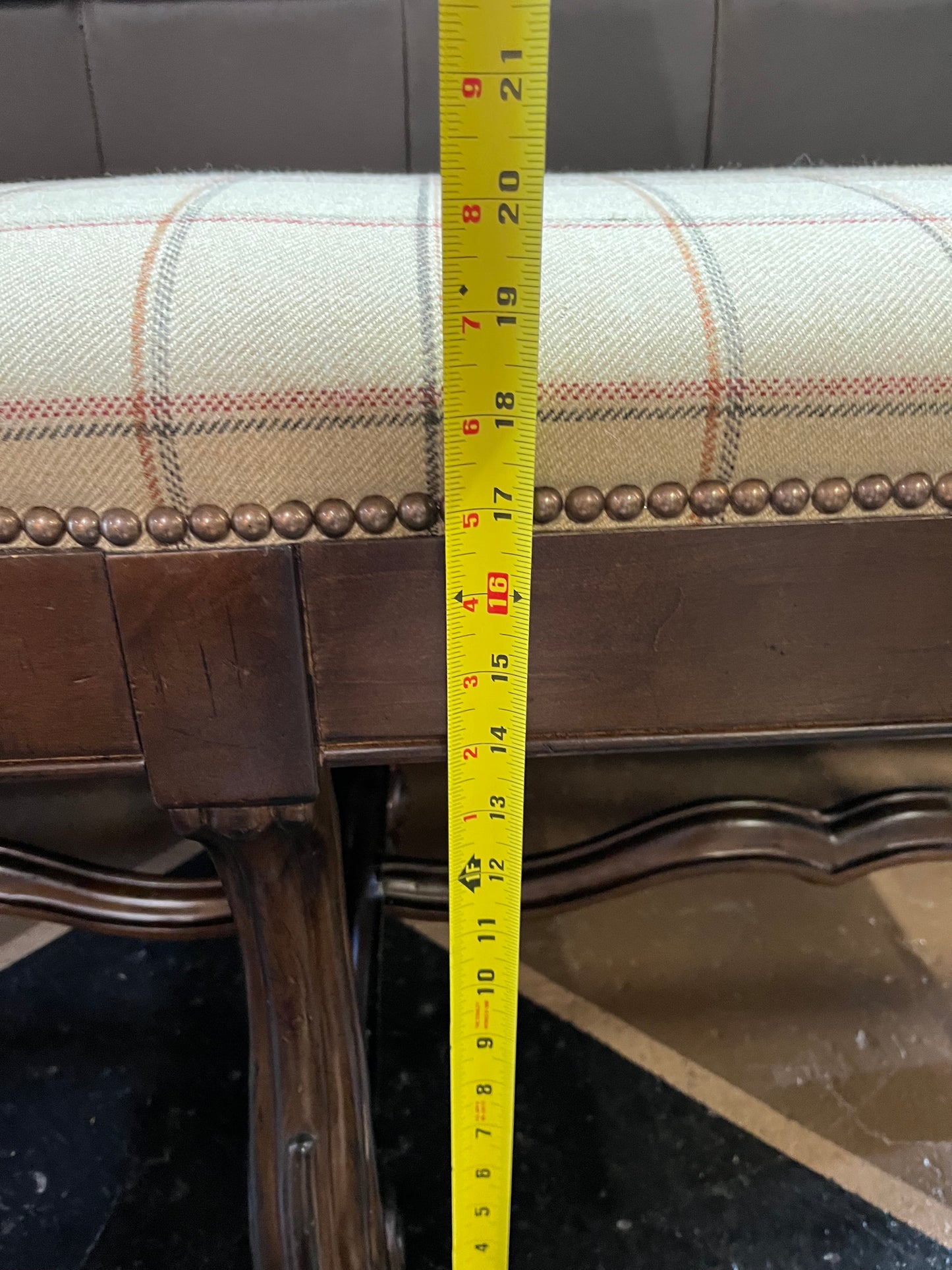 Carved Wood 4ft Bench with Fabric Seat
