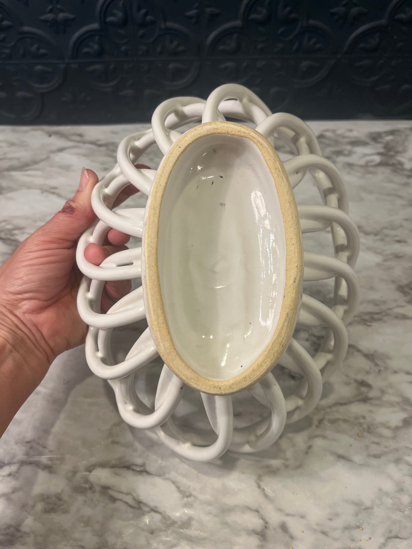 Cream Woven Ceramic Bread Basket