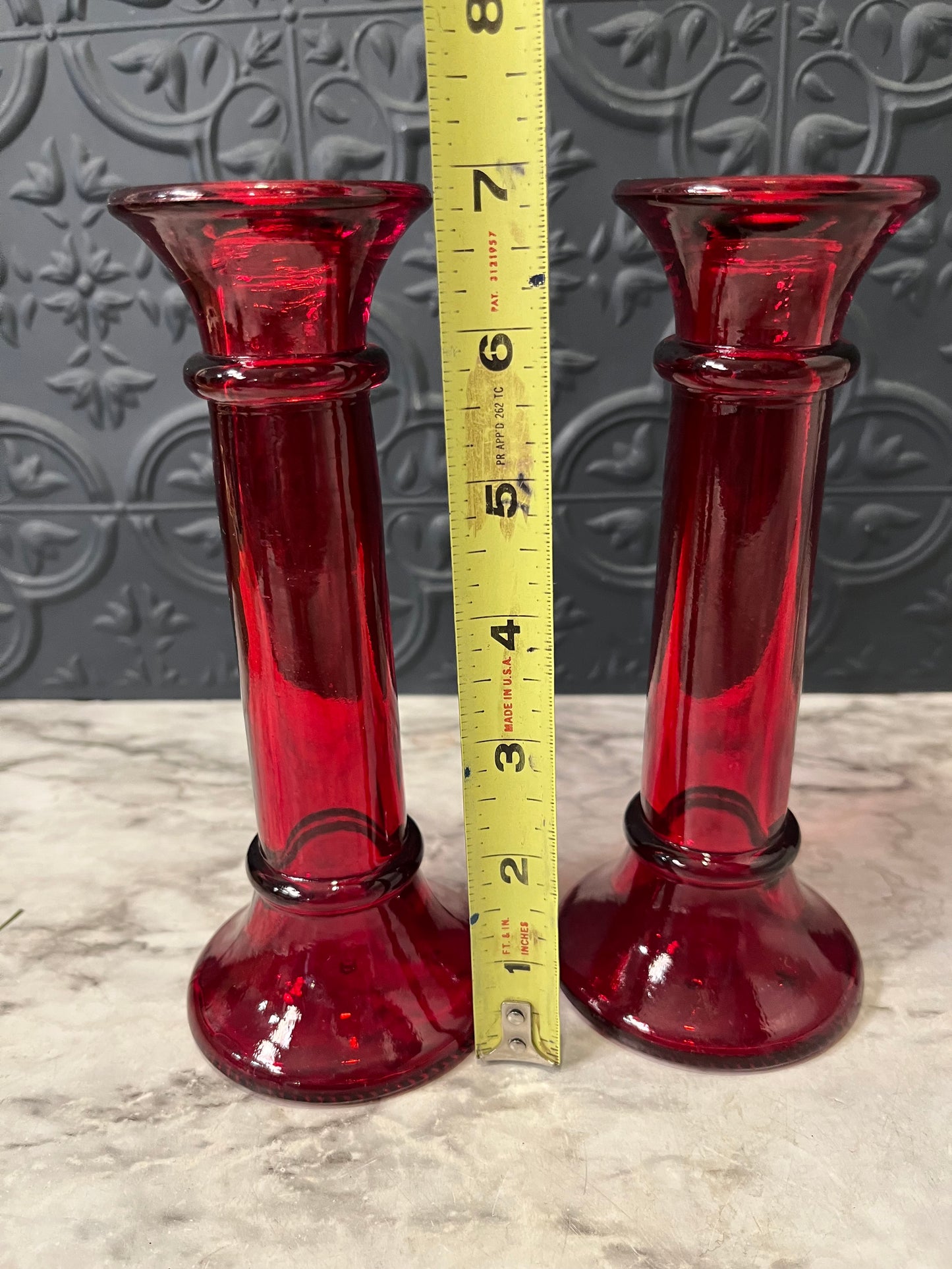 Indiana Glass Red Glass Candle Holders x2