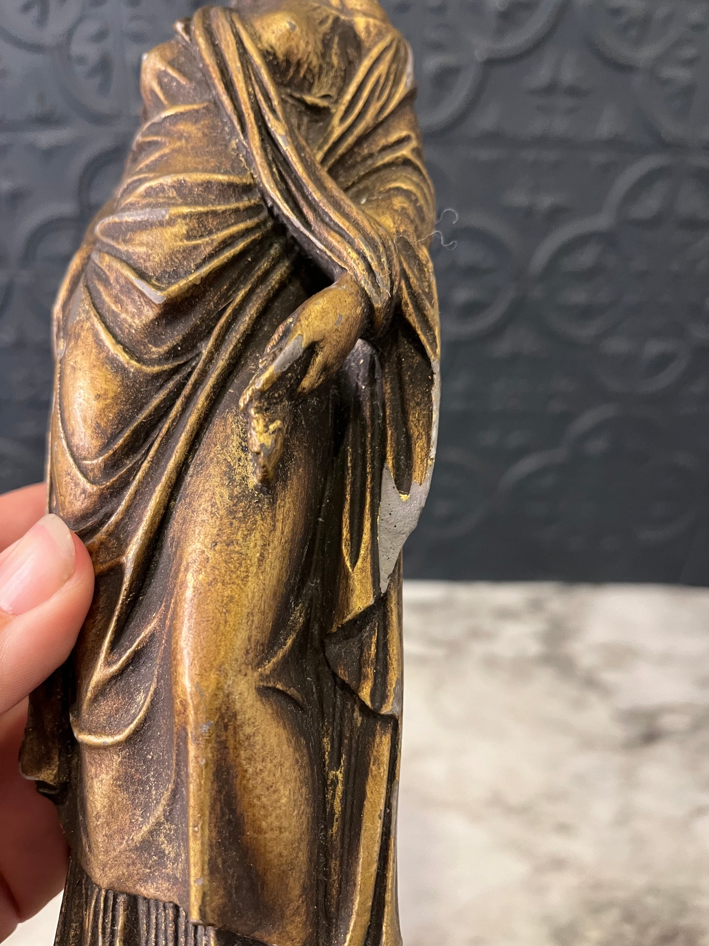 Vintage Goldtone Figure on Wall ledge Woman