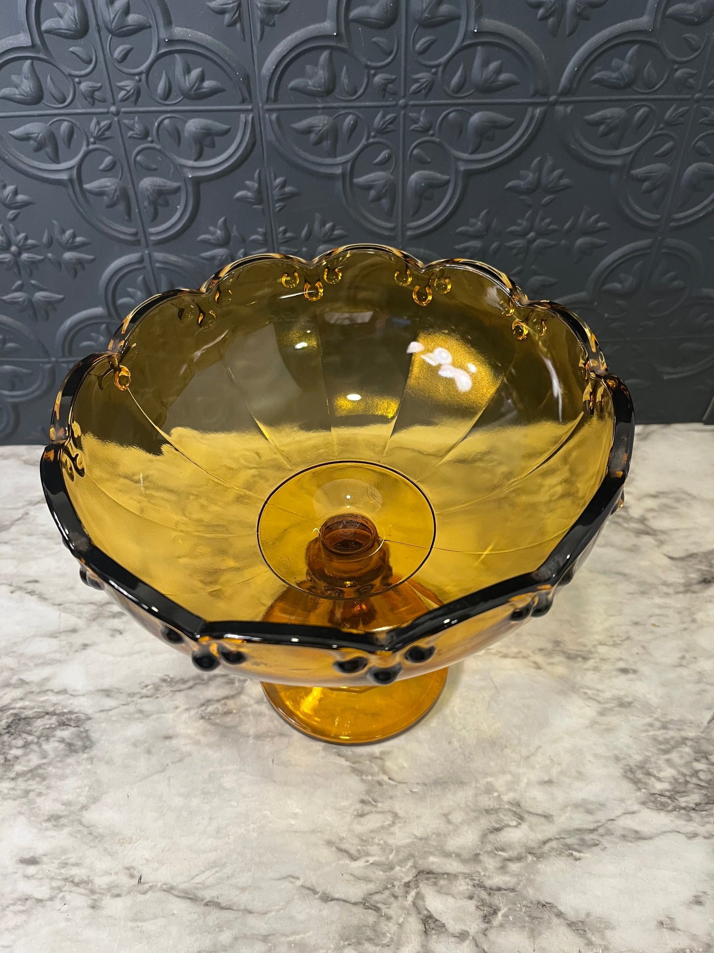 Indiana Glass Amber Teardrop Pedestal Bowl