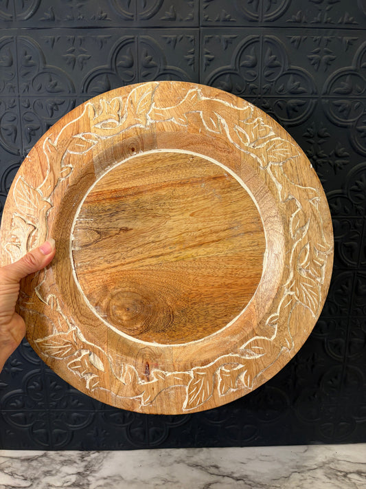 Hand Carved Platter with Whitewash Finish Pier One