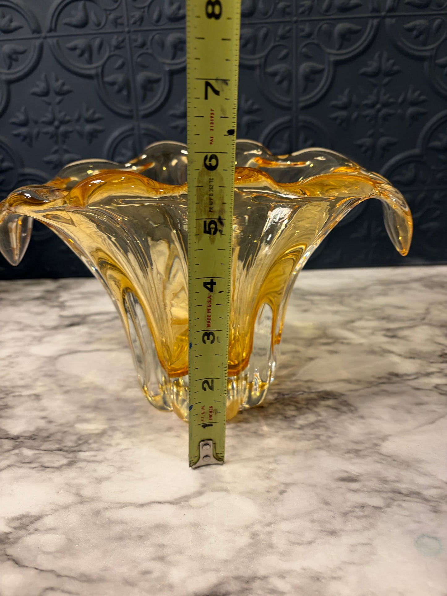 Tulip Shape Amber Art Glass Vase