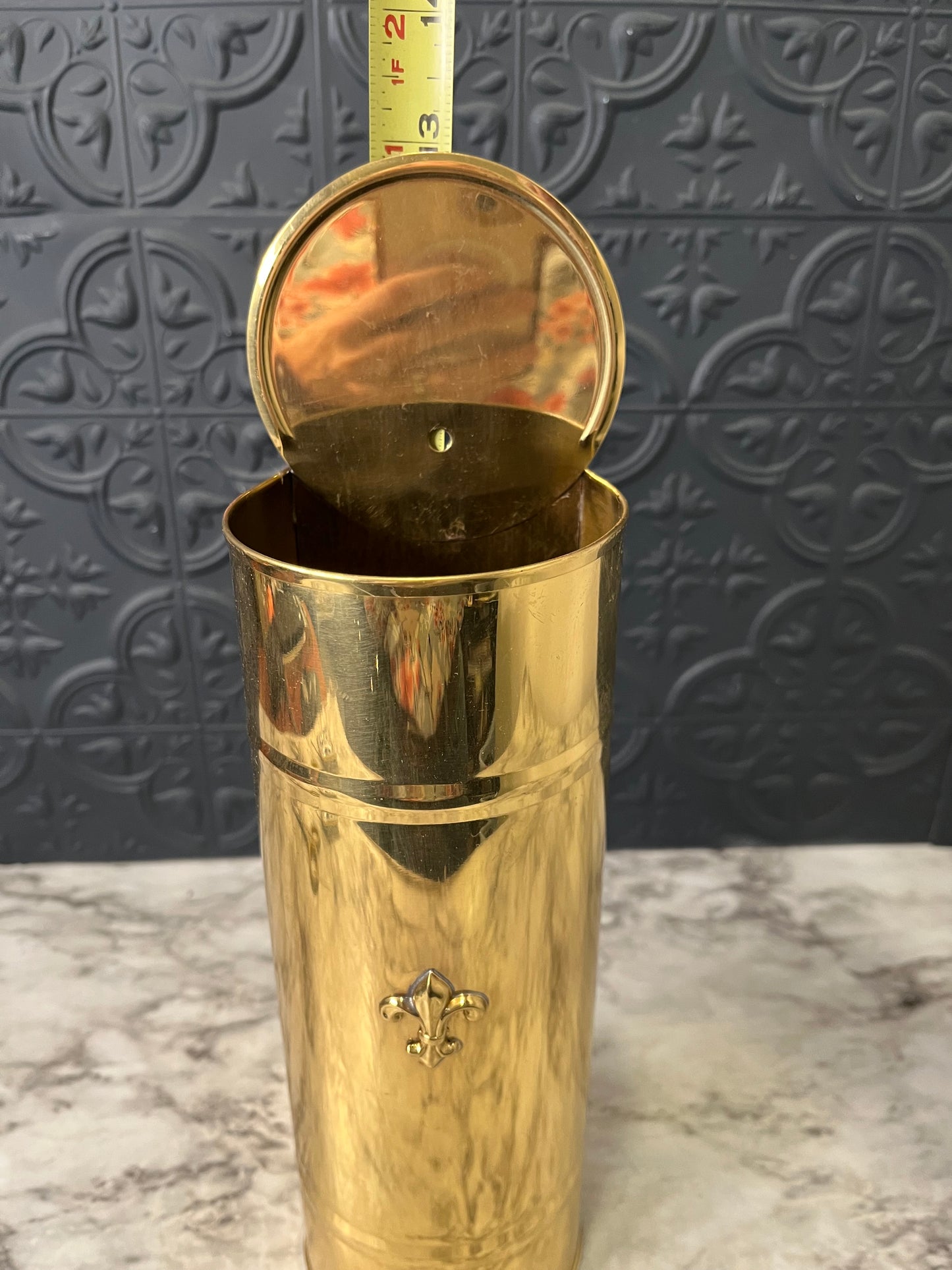 Brass Matchstick Holder with Fleur de lis symbol