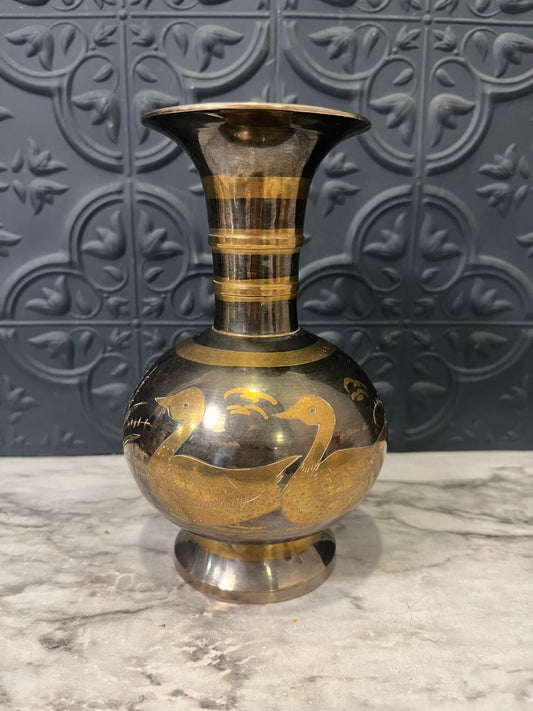Etched Black and Gold Vase with Ducks