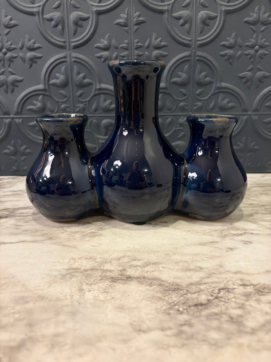 Dark Cobalt Glazed Triple Attached Vases