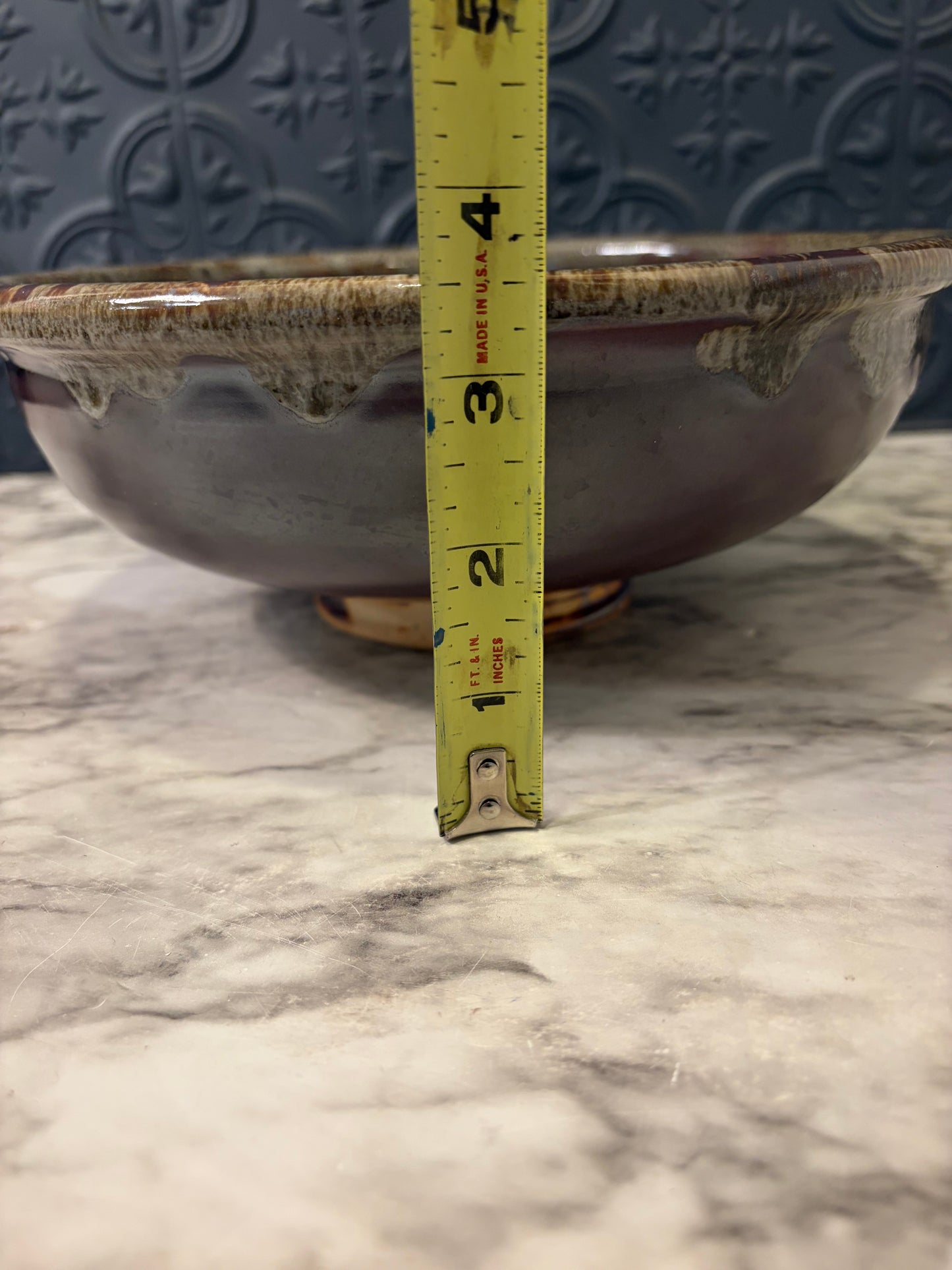 Purple and Green Pottery Bowl with Drip Finish