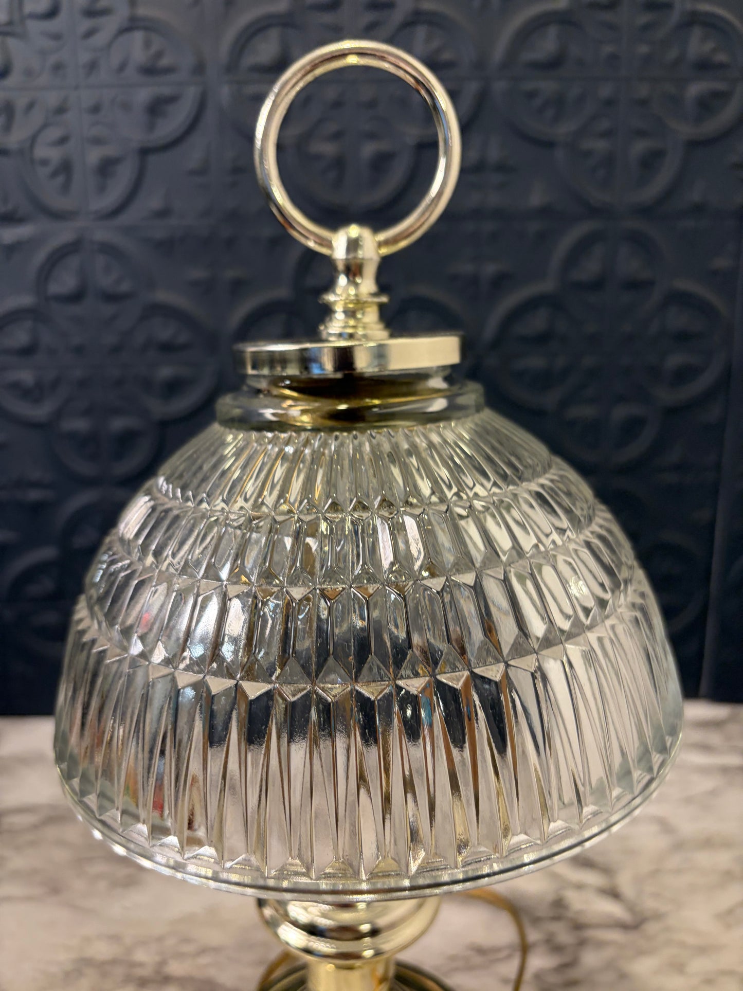 Small Gold tone and Glass Lamp with Ring