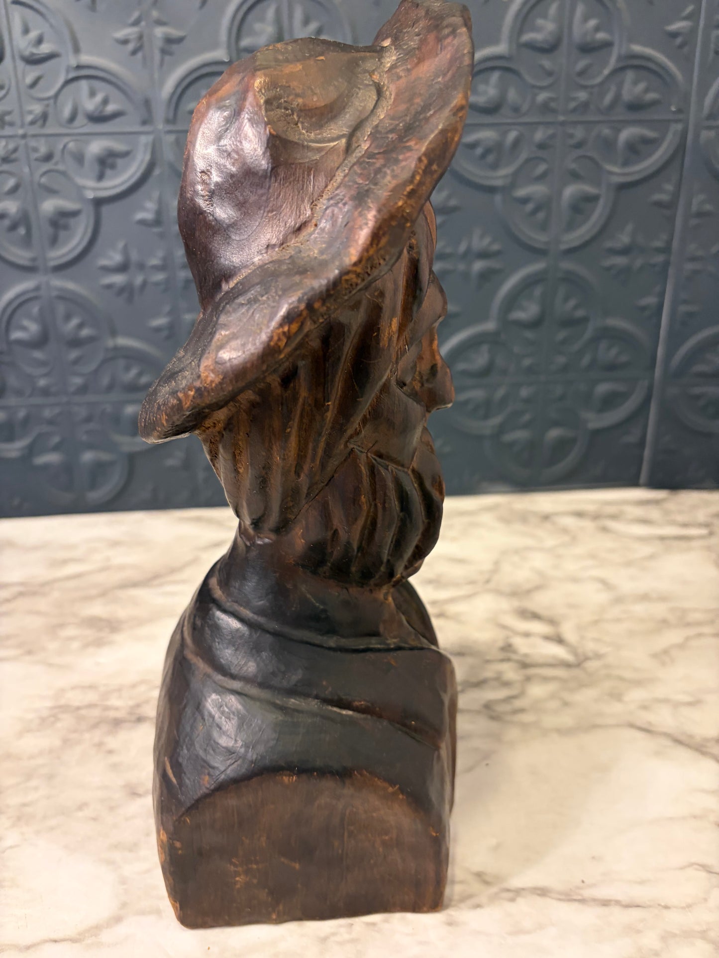 Wood Carved Head of Bearded Man
