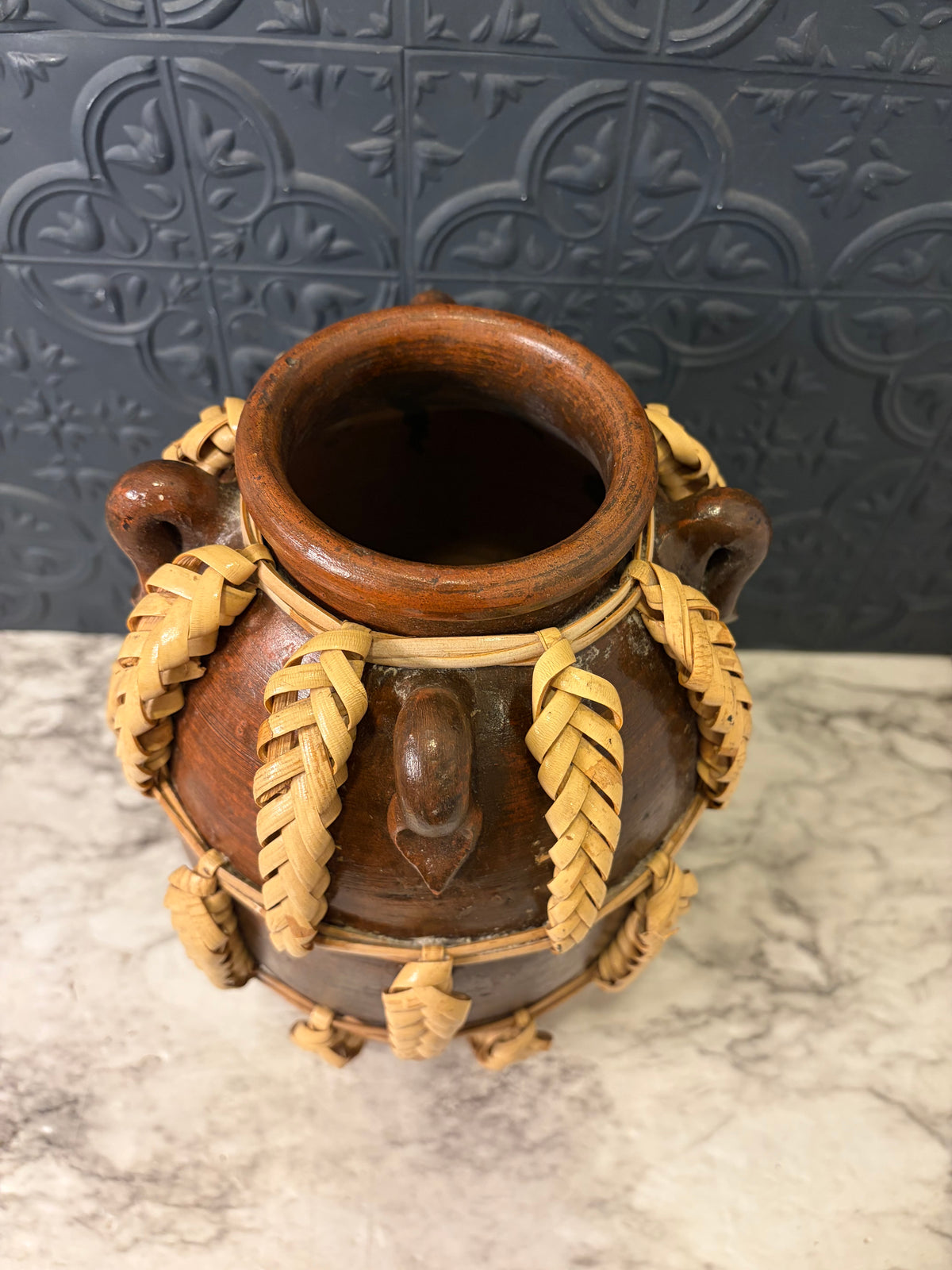 Pottery Jub wth Braided Rattan Detail