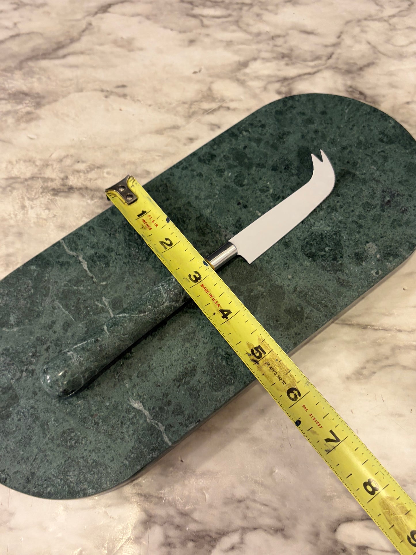 Oval Green Marble Cutting Tray with Knife
