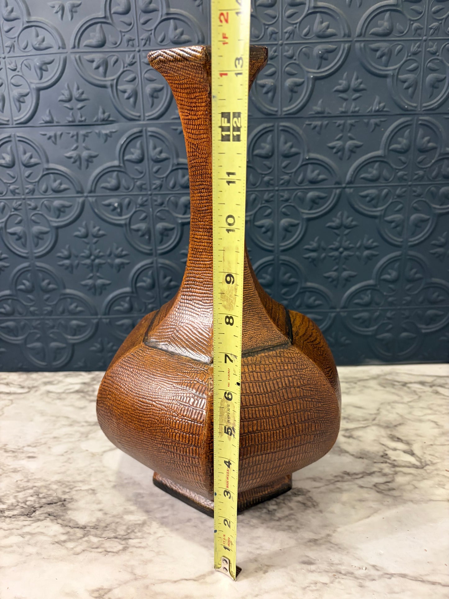 Large Brown Vase with Faux Textured Finish