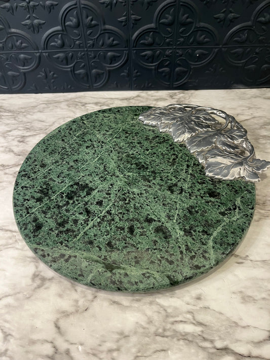 Green Marble cheese board with pewter leaves