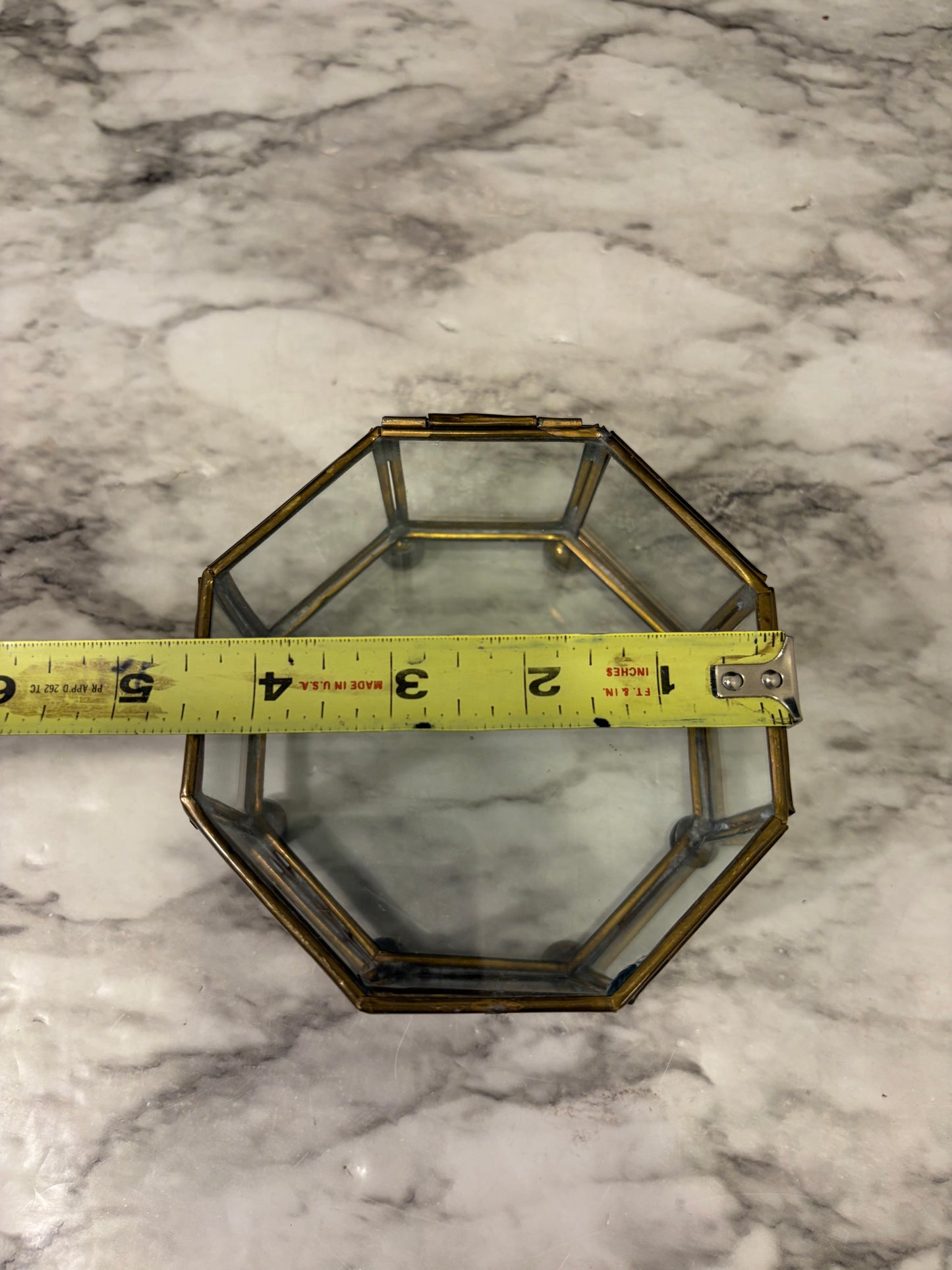 4.5" Octagon Brass and Glass Trinket Box