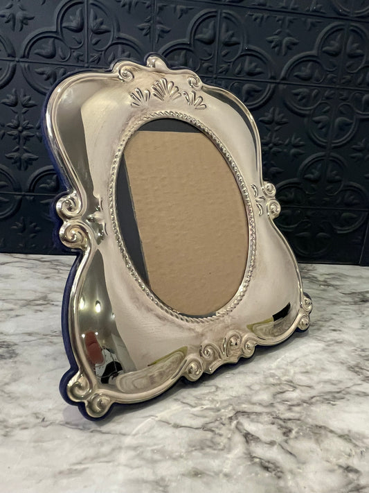 Silver Plate Frame with Blue Velvet Backing