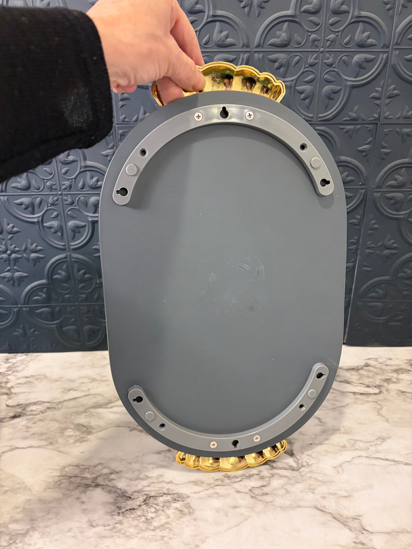 Art Deco Oval Mirror Tray with Shell Handles