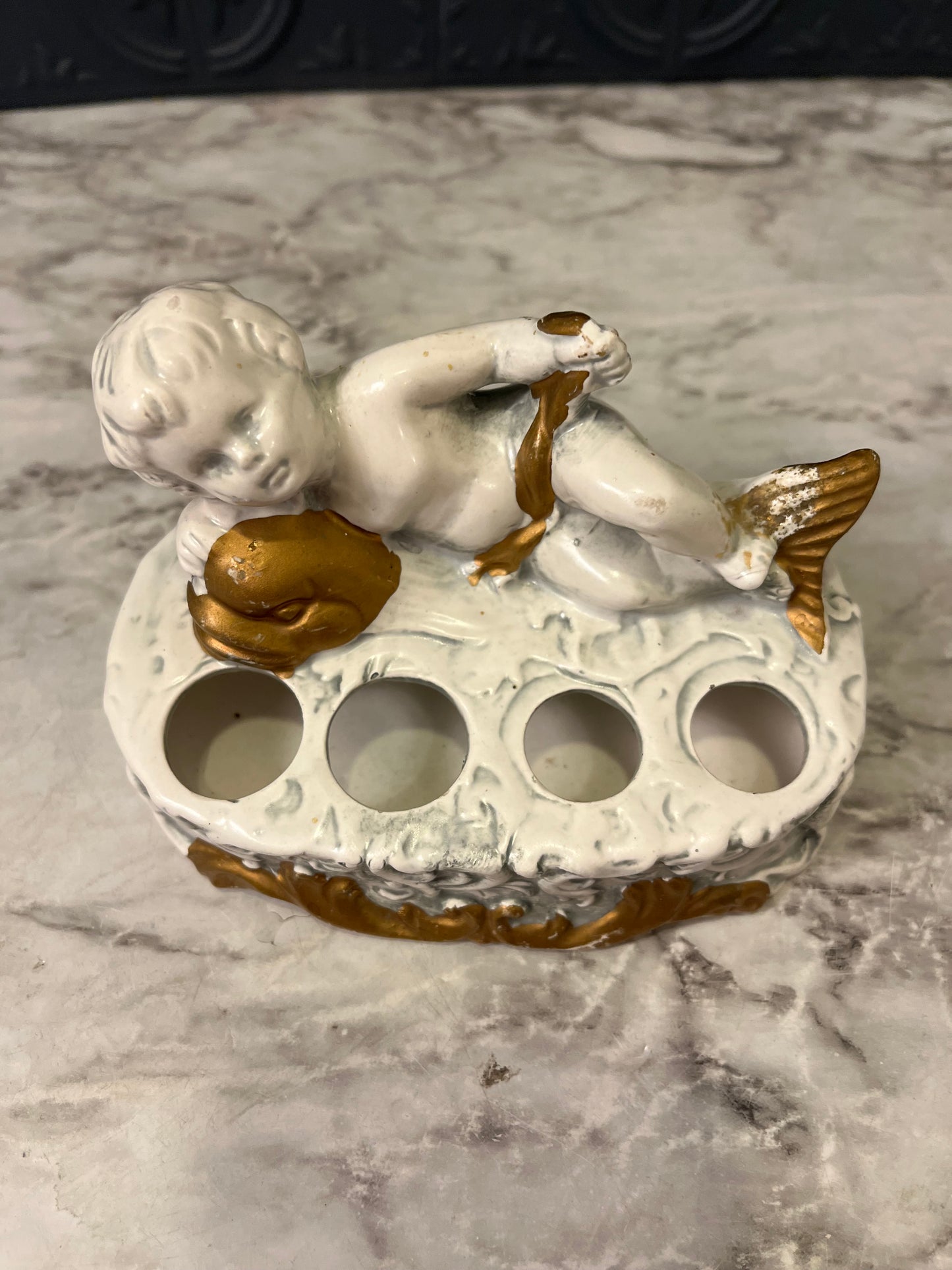 Vintage Porcelain Cherub Lipstick Holder