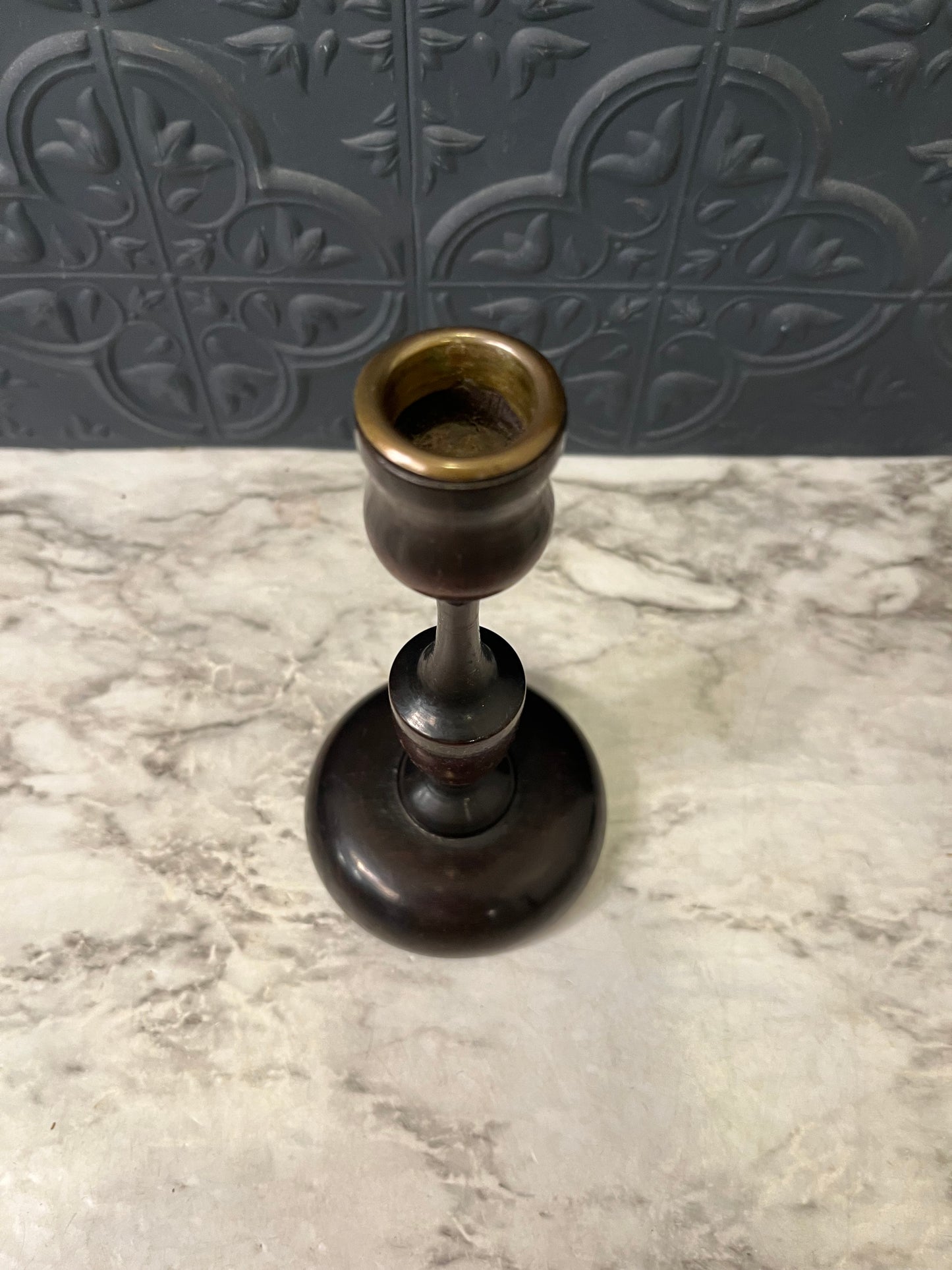 Wood Turned Candlestick 7"