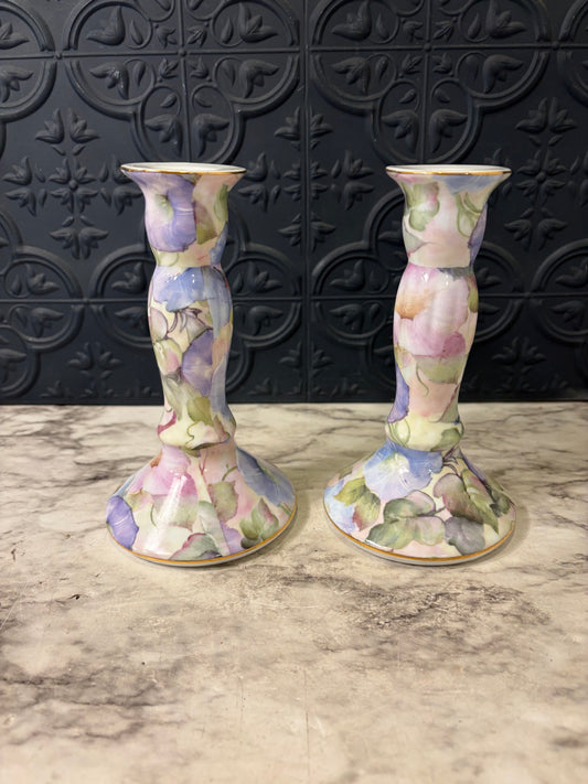 Pair of Morning Glory Candle Holders
