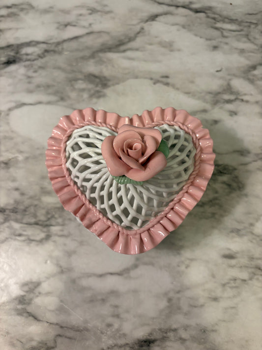 Openweave Heart trinket dish with Rose AS IS