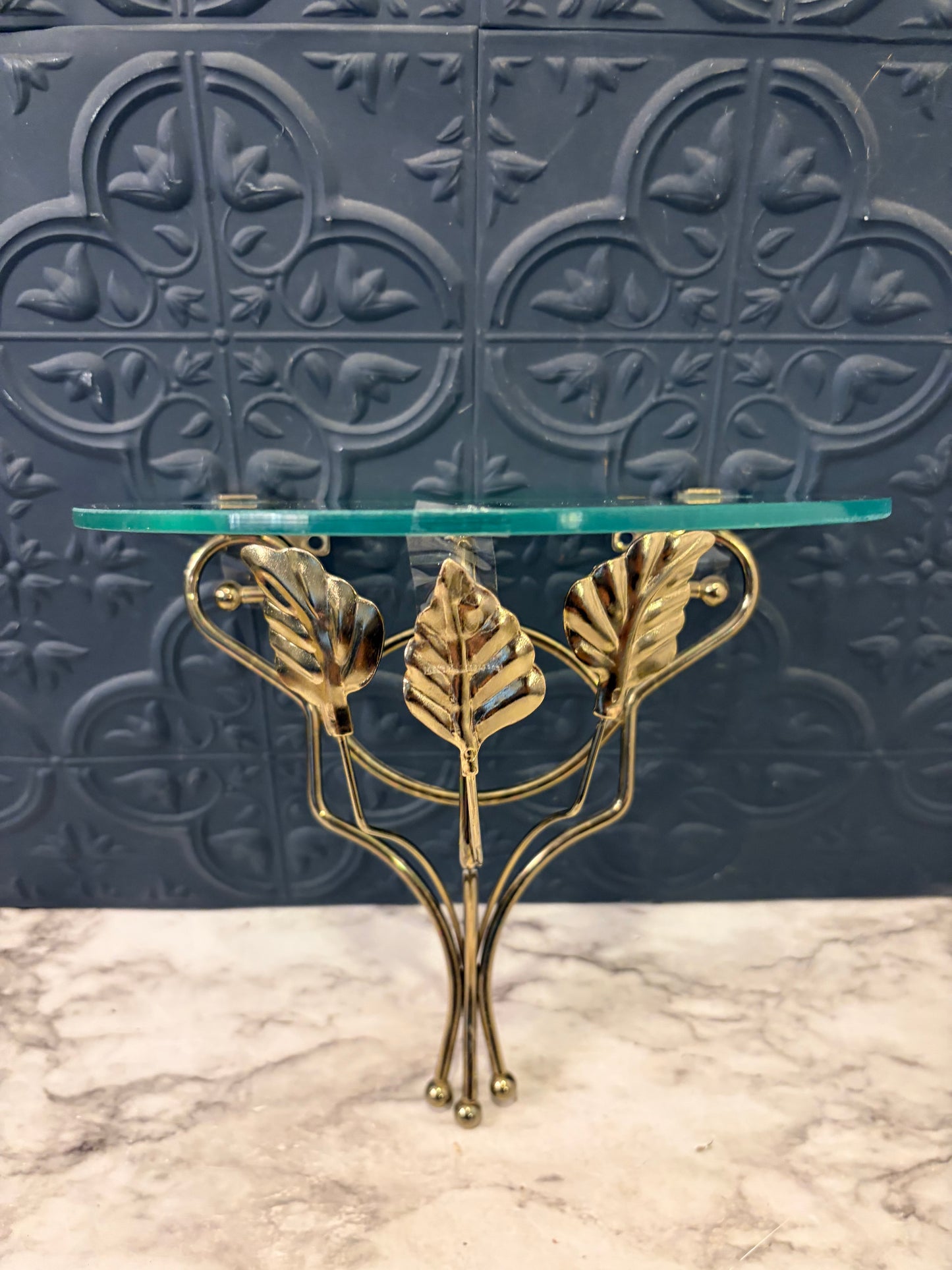 Brass Leaf and Glass Wall Shelf Small