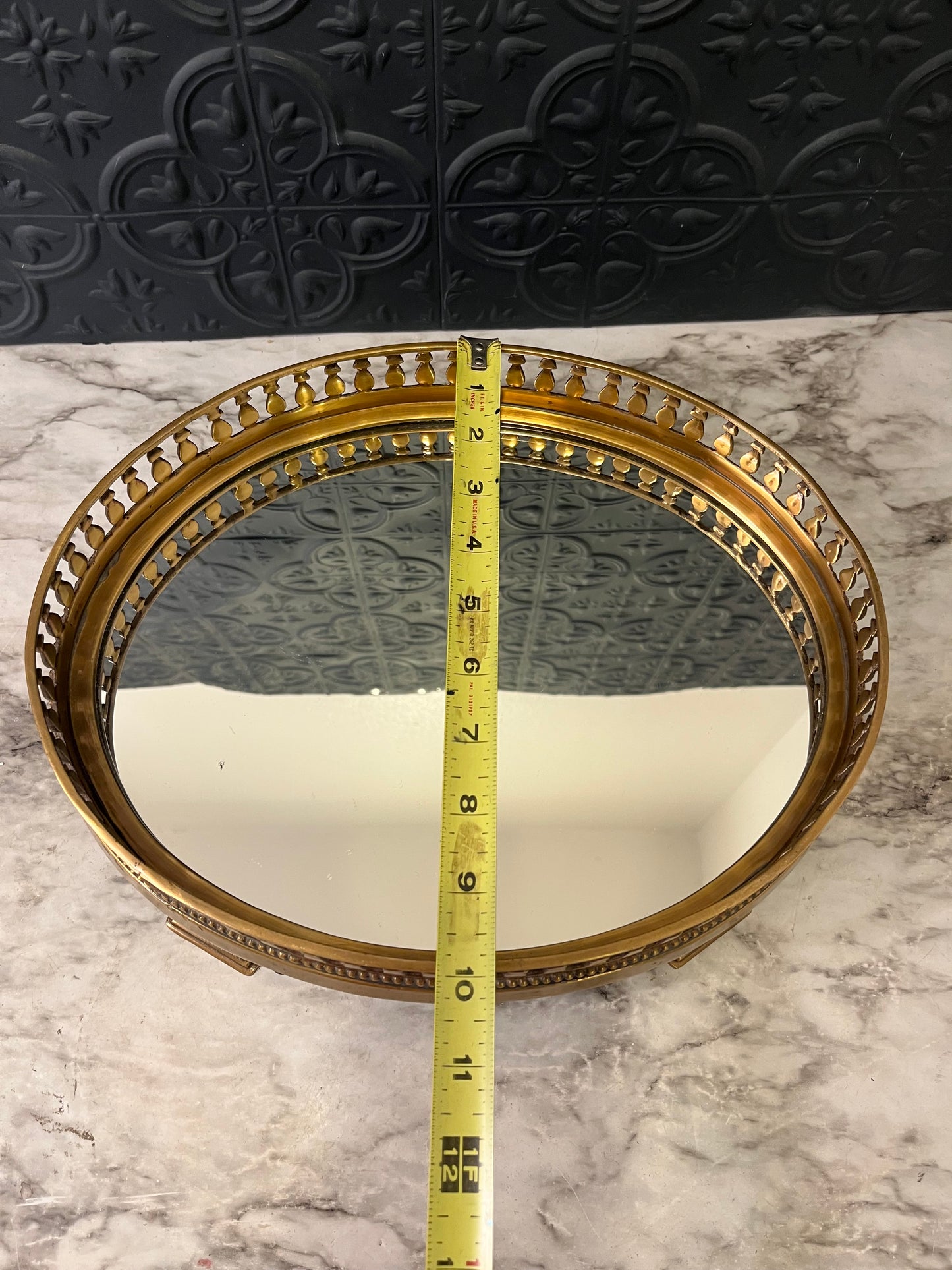 Heavy Brass and Mirror Footed Tray