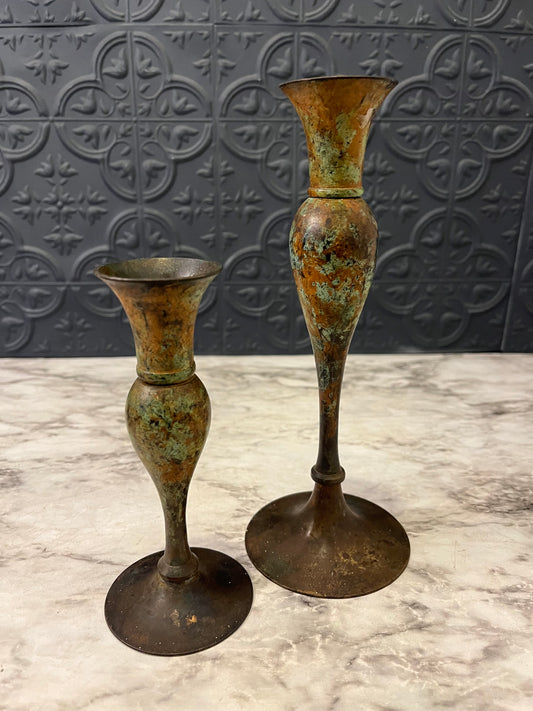 Metal Brown and Green Candle Holder set of 2