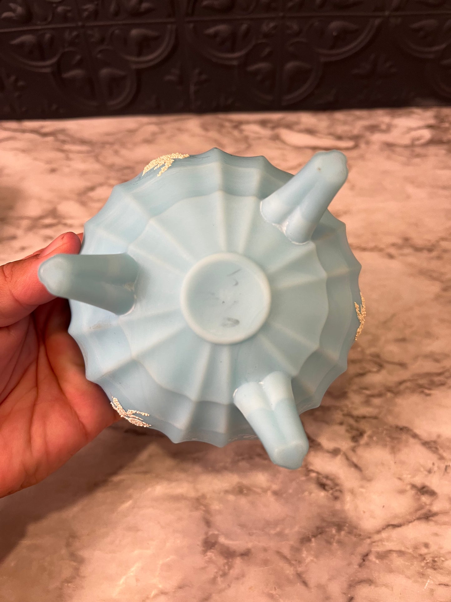 Westmorland Blue Satin Slag Glass Footed bowl