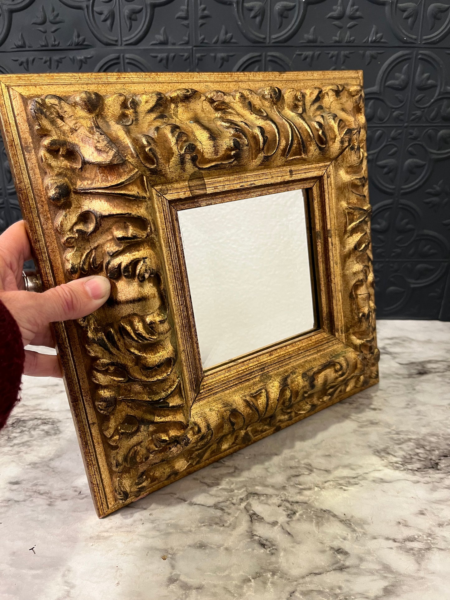 Ornate Gold Bevelled Mirror 11" Square