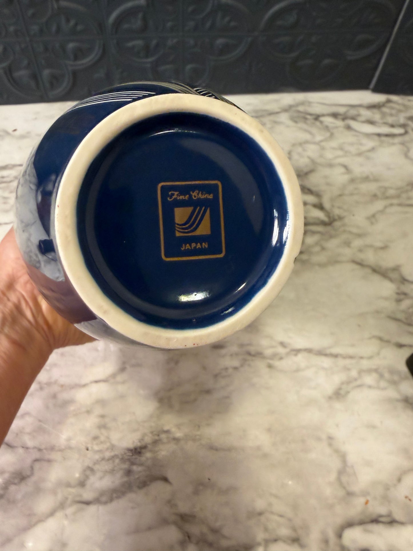 Japanese Cobalt Blue Vase with Iris and gold trim
