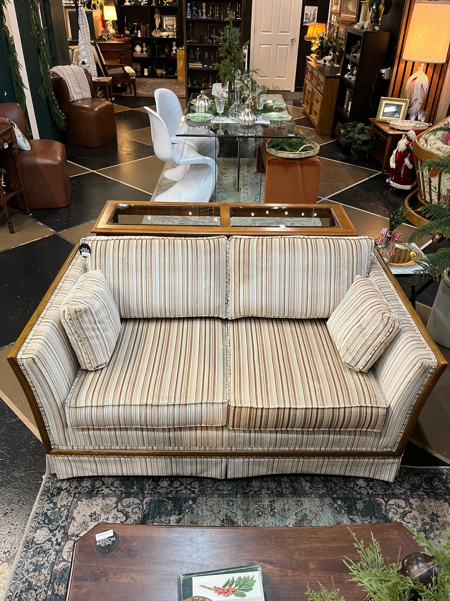 Broyhill  Cream and Brown Stripe Loveseat