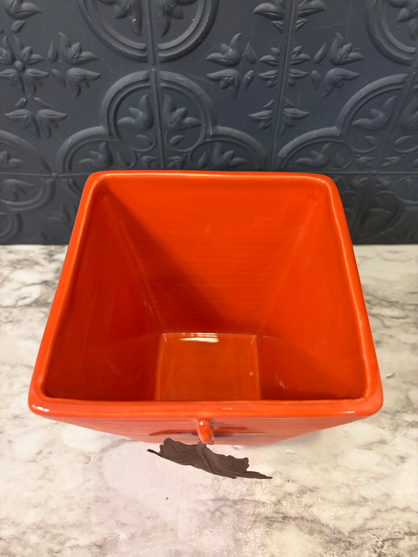 FTD Orange Planter with Metal Leaf