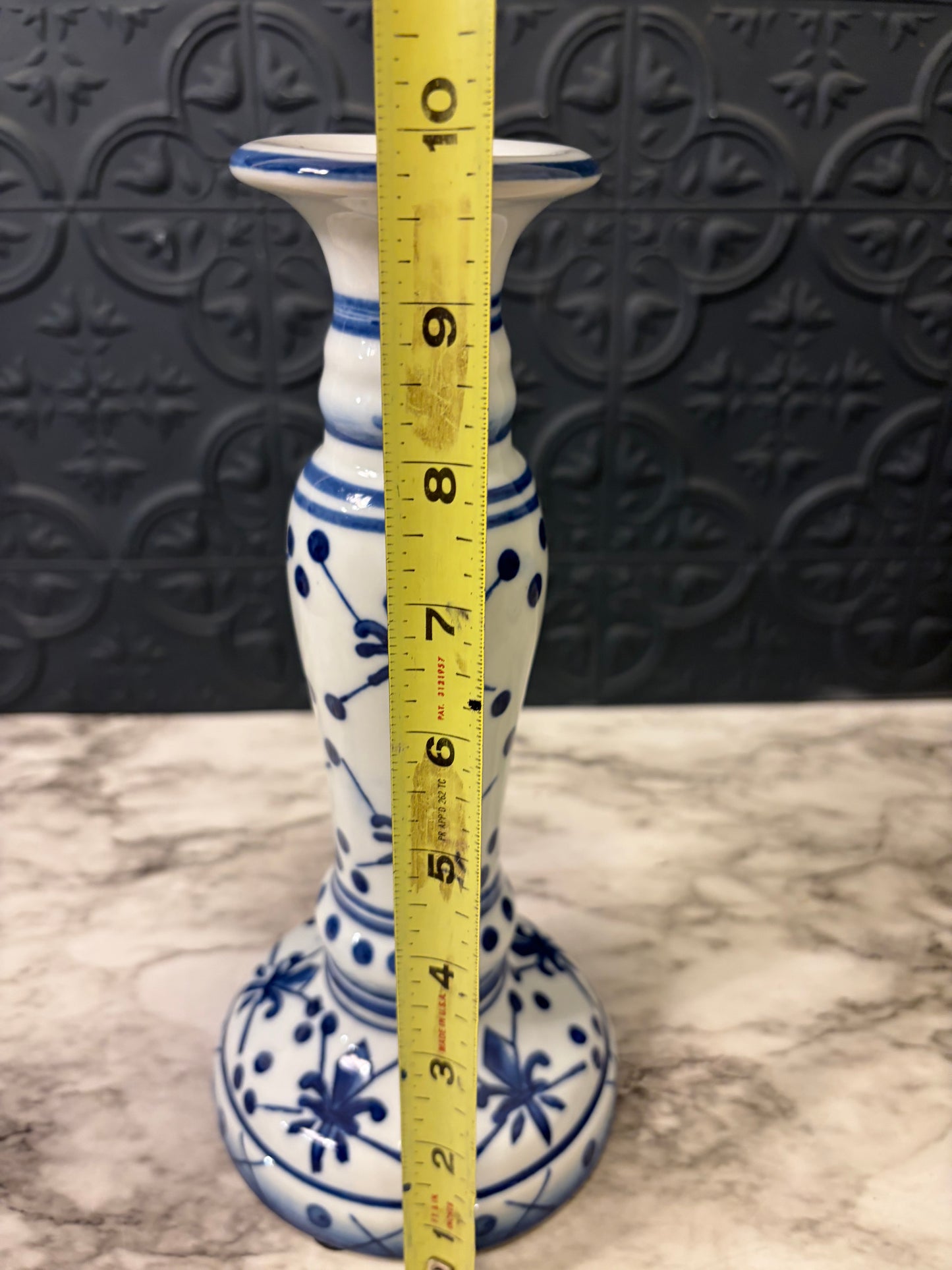 Blue and White Candlestick 9.75"