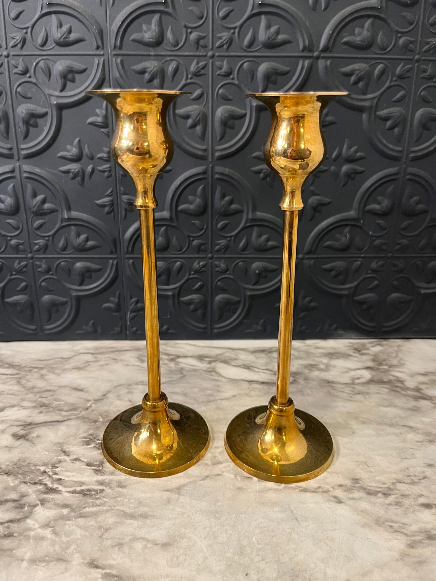 Set of 2 Brass Candle Holders Bell Shape  8"