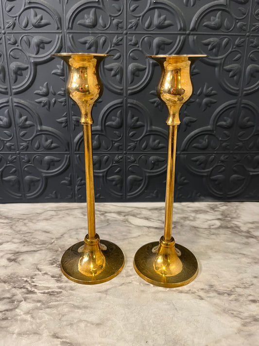 Set of 2 Brass Candle Holders Bell Shape  8"